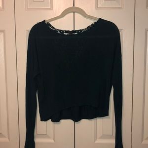 Forever 21 Green Crop Open Back Long Sleeve